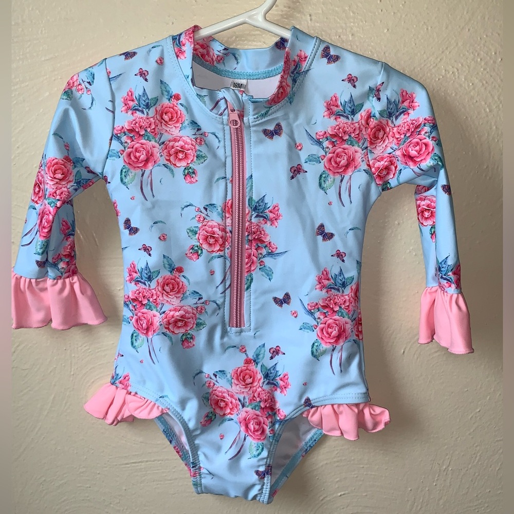 18m beautiful floral long sleeve one piece swimsuit UVA/B safe